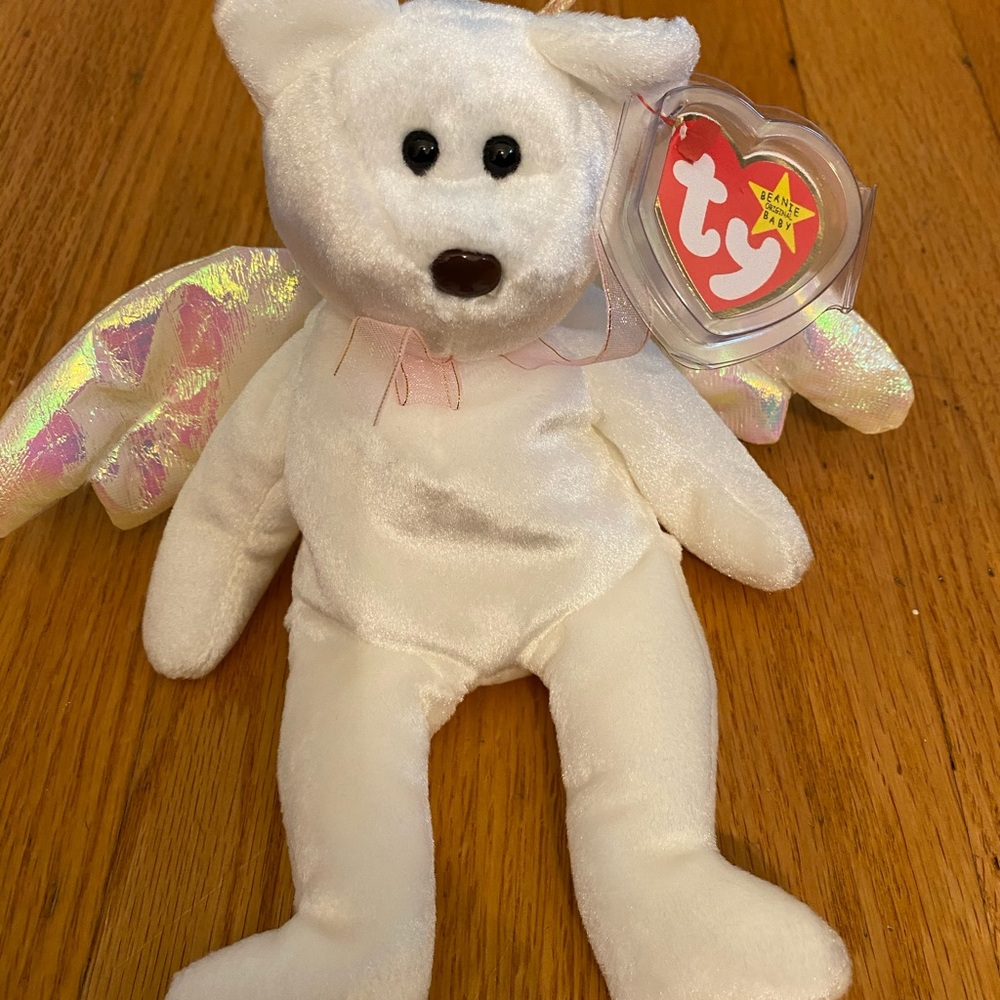 TY Beanie Baby Angel Bear Plush halo